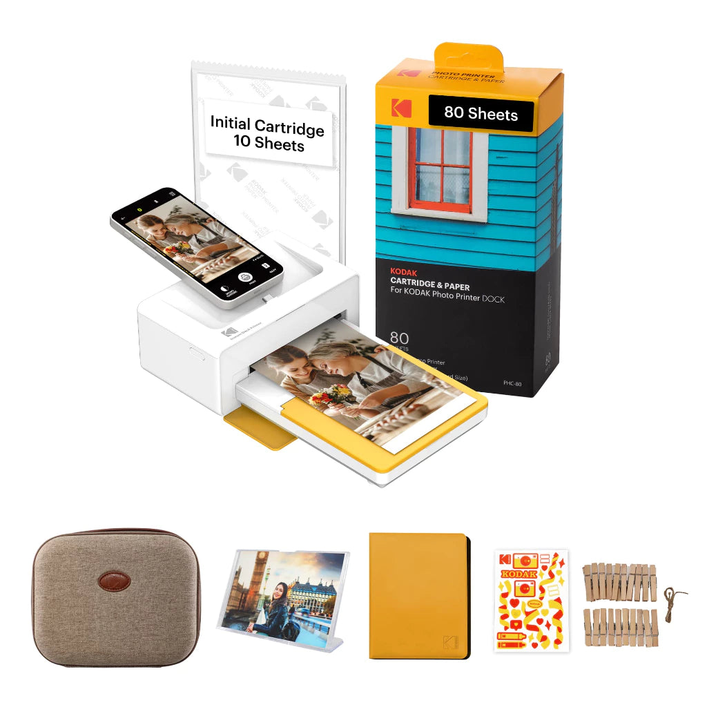 KODAK Dock Plus Photo Printer + Paper Bundle – Type-C & Lightning Dock, 4x6 Prints