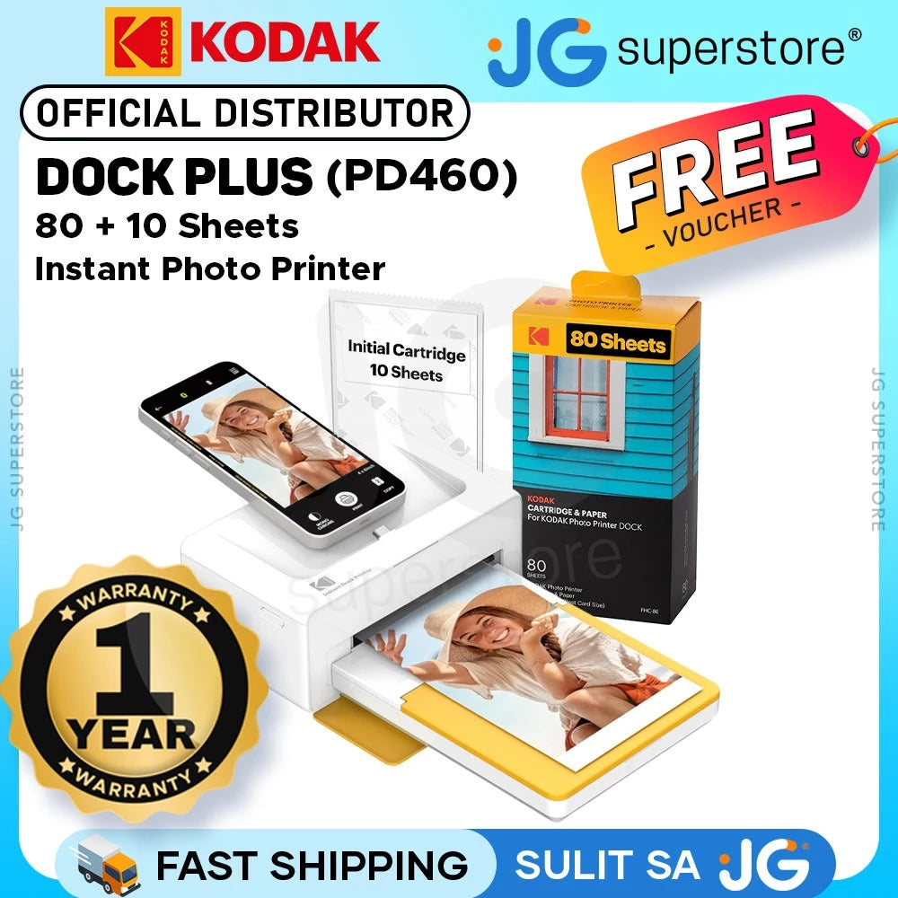 KODAK Dock Plus Photo Printer + Paper Bundle – Type-C & Lightning Dock, 4x6 Prints