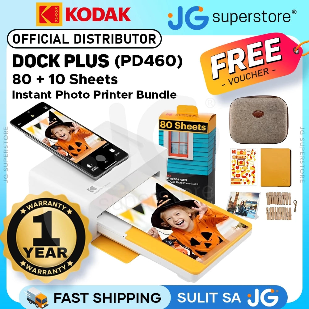 KODAK Dock Plus Photo Printer + Paper Bundle – Type-C & Lightning Dock, 4x6 Prints